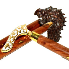 Nautical Collectible Brass Designer  Antique Dragon handle wooden walking stick