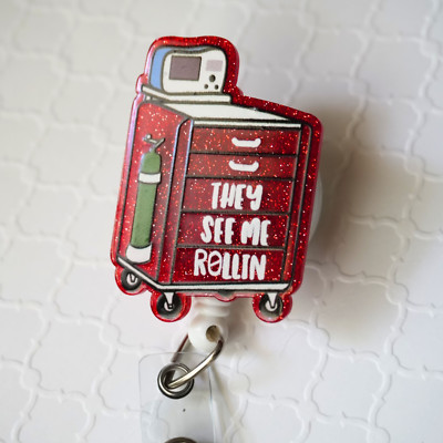 Nurse Badge Reel They See Me Rollin Cart Cute Retractable Badge Reel for Staff