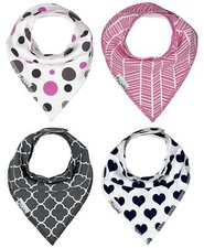 Adorable Baby Bandana Drool Bibs - Set of 4 - For Girls - Cute Baby Shower Gift 