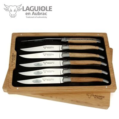 Laguiole en Aubrac Steakmesser - 6er Set - Eiche Holz - Tafel-Messer Frankreich - Bild 1 von 4
