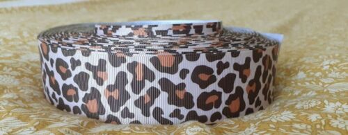 1 metre 22mm/38mm wide LEOPARD PRINT GROSGRAIN RIBBON NATURAL, HOT PINK, WHITE - Picture 7 of 7