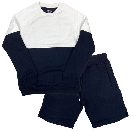Sweatshirt & Shorts Mens Boohoo Man Set Colour Block in Navy Blue RRP £45 - Picture 4 of 13