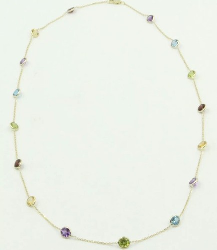 Multi-color 5mm Gemstones 20 Inches Necklace 14k Yellow Gold Chain with Lobster - Picture 2 of 3