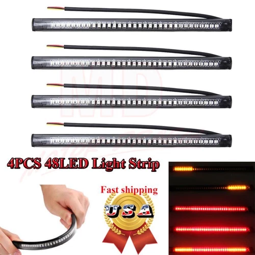4 Flexible Motorcycle LED Strip License Plate 48LED Tail Brake Turn Signal Light