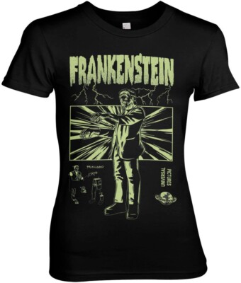 Universal Monsters  Frankenstein Retro Girly Tee Damen T-Shirt Black