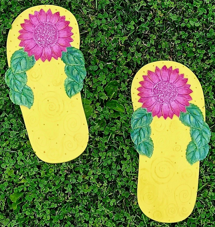 Escalones pintados a mano placa de arte de jardín 14" chanclas piscina tiki bar arte Foto 2 de 4