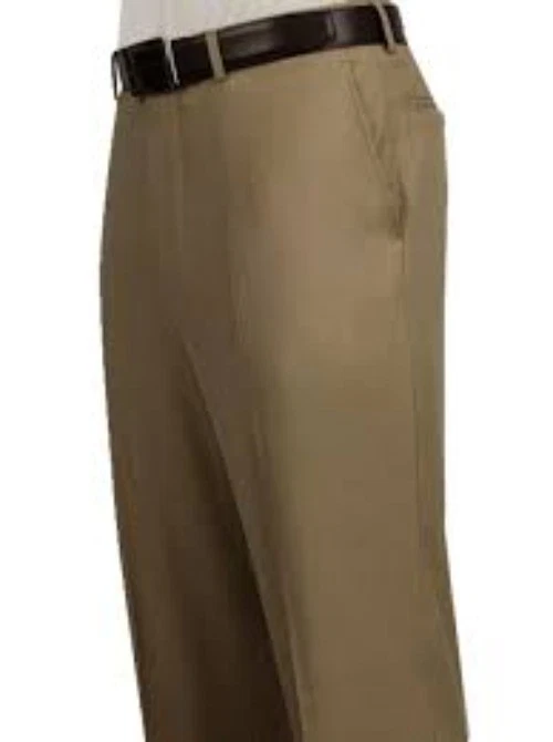 Baroni Couture Men 100% Wool Dress Pants Sand 44L Flat Front Classic Fit Luxury