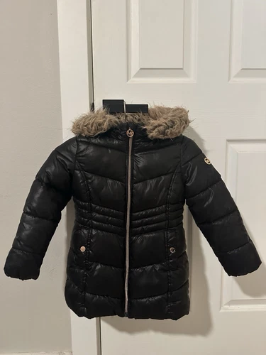 Giacca Michael Kors Youth Puffer taglia 5 6 nera cappuccio rimovibile ��