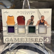 2025 Leaf ITG Used Quad Patch Kobe LeBron Giannis Curry #/15 GQ-3 Mem Card Rare