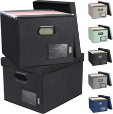 File Organizer Box with Lid, Collapsible File Folder Organizer with Plastic Slid