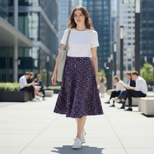 Vintage Boho 70's Ditzy Floral Purple Tulip Flower True Wrap Around Skirt Size S