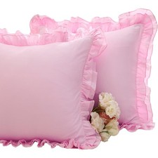 2 Pack Pink Ruffle Euro Pillow Sham Covers 26''x26'' 100 Cotton, French Count
