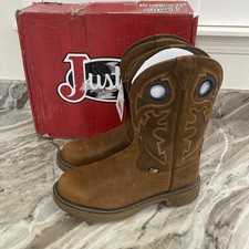 Mens 10 D Justin Boot SE4334 Barley Brown 8" Cowhide Safety Boot Comp Toe