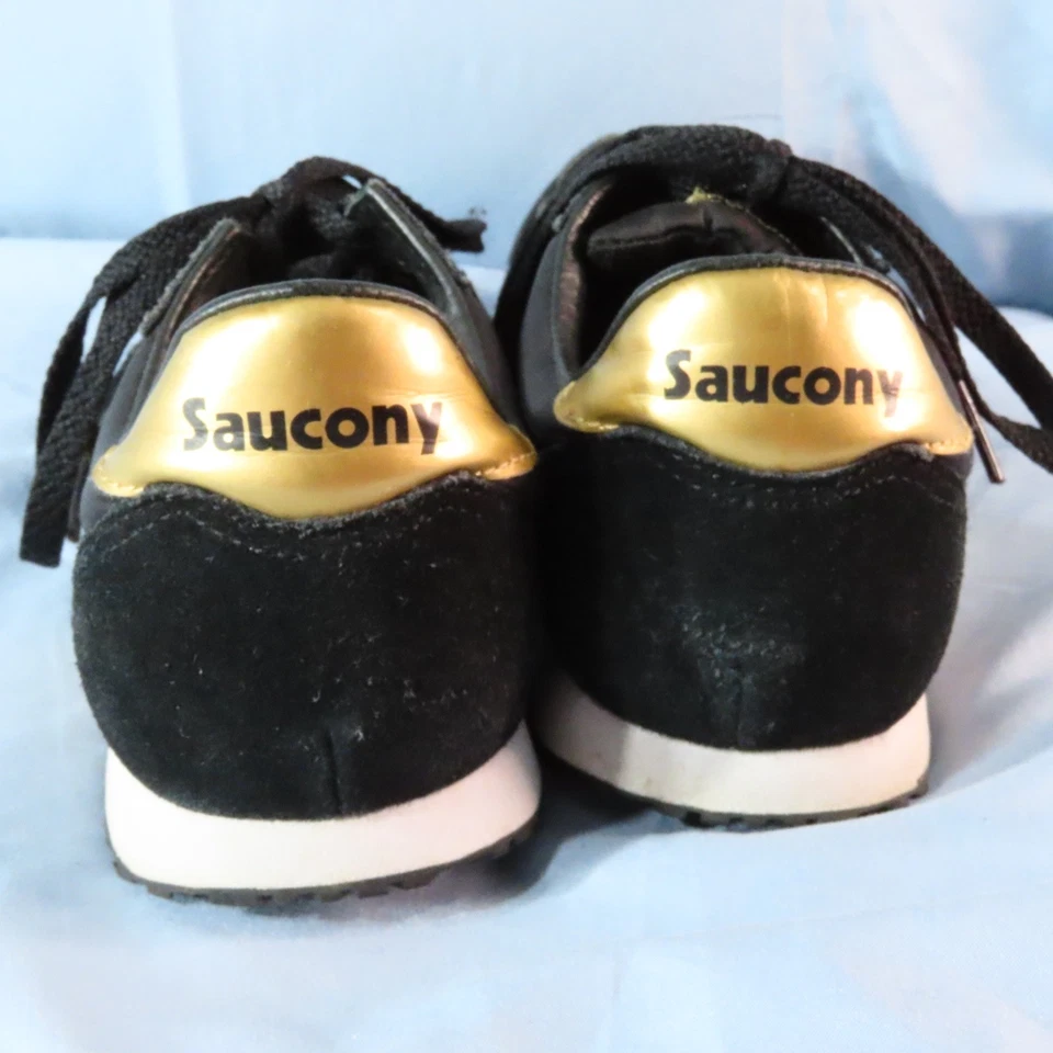 SAUCONY Original Bullet Sneakers Shoes BLACK NYLON & SUEDE w/GOLD TRIM Retro 7 - Image 4 of 4