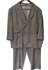 Mens Suit Brown Pinstriped Double-Breasted Jacket Pleated Cuffed Pants Super 90s