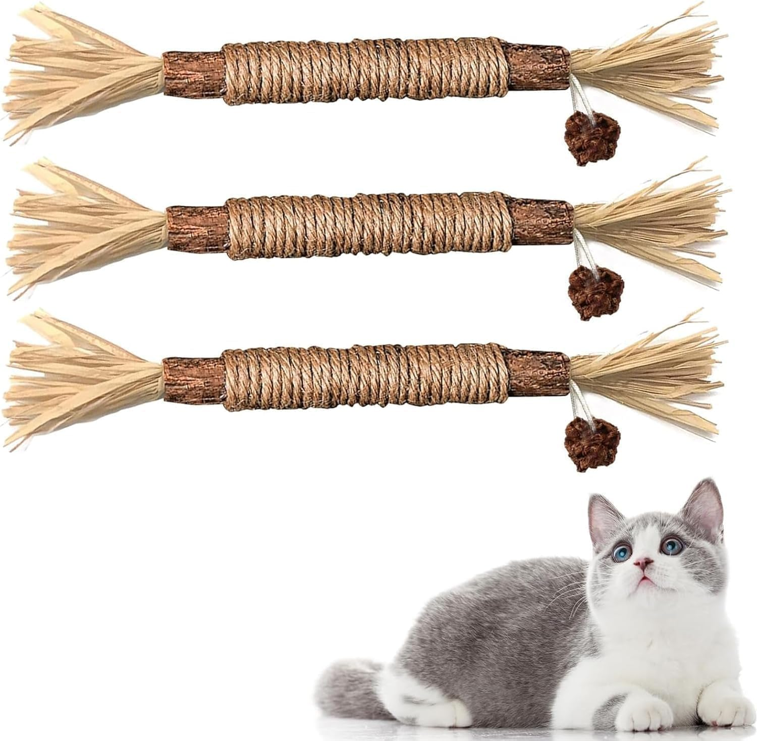 Cat Silvervine Chew Sticks, 3Pcs Natural Cat Teeth Nip Cleaning Catnip Toys for