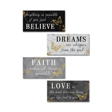 KREATIVE ARTS 4 Piece Black, Grey, and Gold Butterfly Canvas Wall Art Faith, ...