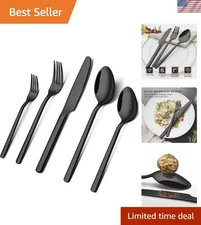 Modern 40-Piece Flatware Set for 8 - Stylish Black Cutlery in Stainless Steel