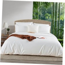Duvet Cover Queen, 100 Organic Bamboo Cooling Duvet Queen 90"x90" White