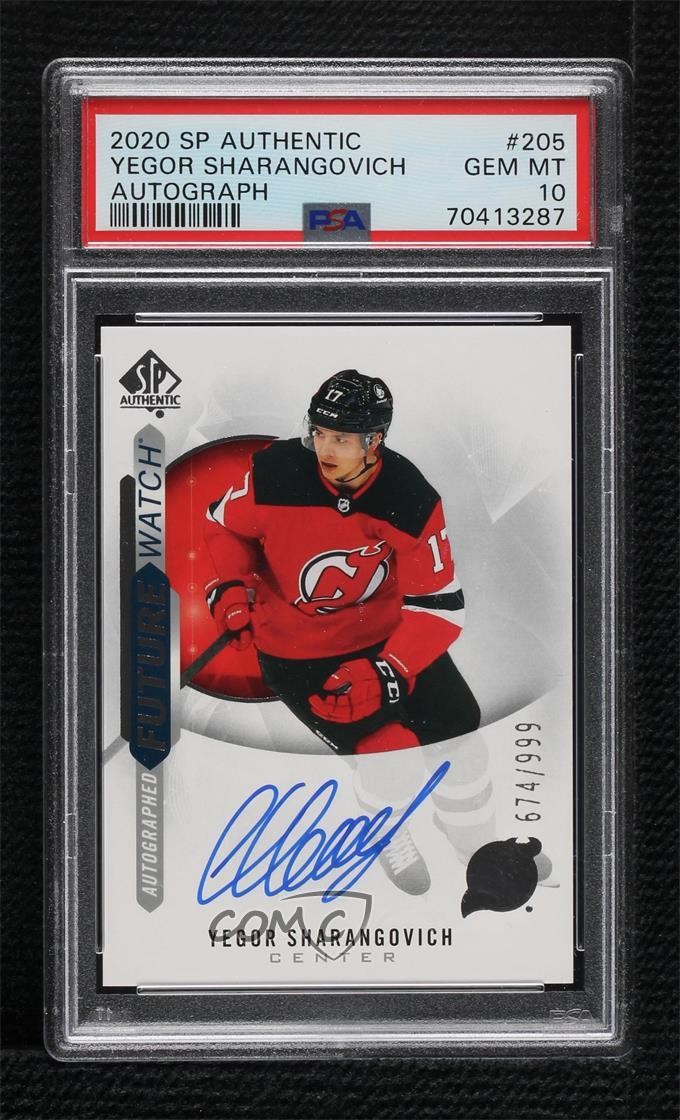 2020-21 SP Authentic Future Watch Yegor Sharangovich PSA 10 Rookie Auto RC 16i3