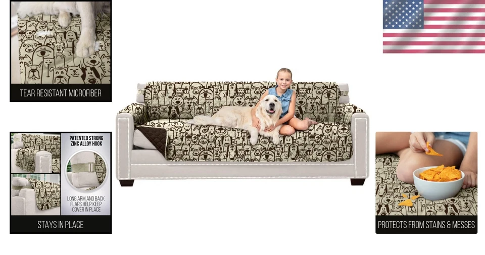 时尚 78 英寸沙发保护膜 - 绗缝、防水和可水洗保护套 — 第 2/4 张图片
