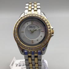 Relic Womens Watch 30mm Silver Tone Crystals Two Tone ZR34170 New Battery 7"