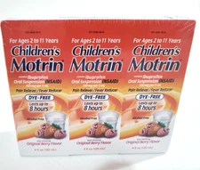 (3) Children's Motrin Ibuprofen Berry Flavor Fever Pain Reducer 4 oz EXP 01/2028