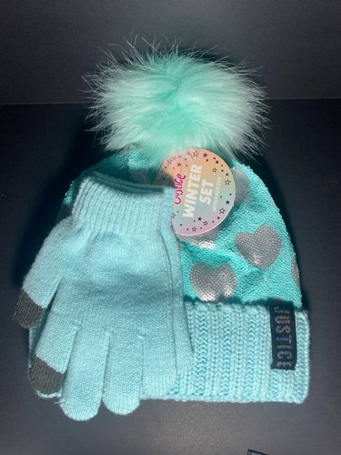 Justice Girls Shiny Blue Beanie Hat And Glove Set - New. CC11 - Picture 5 of 6