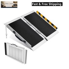 2FT Portable Wheelchair Ramp, Non-Slip Aluminum Folding Handicap Ramp for Hom...