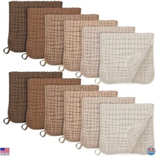 Large 12 Pack Muslin Burp Cloths 100% Cotton Soft & Absorbent for Babies