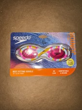 Speedo Glide Girls Swim Goggles Kids Child UVA UVB Anti Fog White Pink Lens NEW