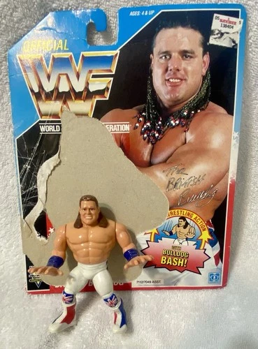 WWF HASBRO 1991 SERIES 4 BRITISH BULLDOG ACTION FIGURE COMPLETE WITH CARD BACK