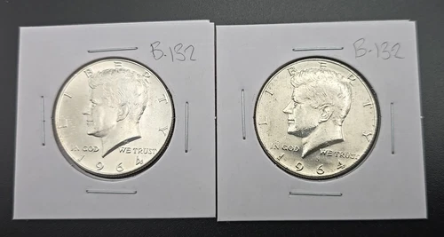 Lot Of 2-- 90% Silver 1964 (P) Kennedy Half Dollars AU--B--132