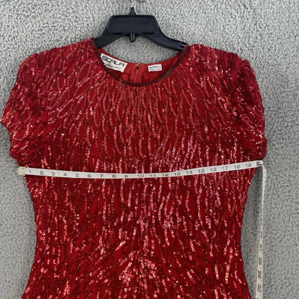 Vtg Scala dress Sequin Sz XL Silk Red Formal Evening Party Glam 90s Milan Paris - Image 4 of 4