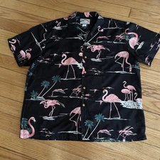 VTG Paradise Found Hawaiian Shirt XL Pink Flamingo AOP Made in Hawaii Magnum PI