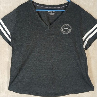 Bebe Sport Womens 3X Charcoal Gray V-Neck Graphic T-Shirt Short Sleeve Athletic