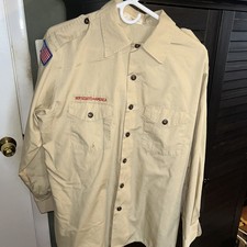 Boy Scout BSA UNIFORM SHIRT Men  s Large Long Sleeve Tan P13