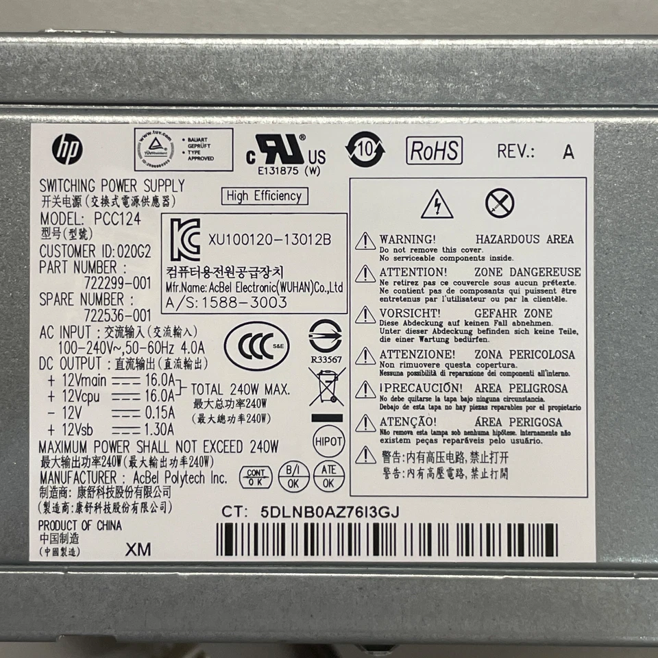 HP ProDesk 400 G1 G2 Series SFF 240W Power Supply PCC124 722299-001 722536-001 - Image 4 of 4