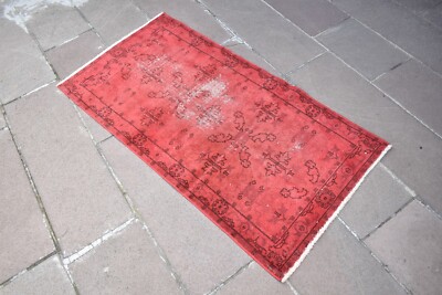 Turkish Rug 29'' x 56'' Vintage Anatolian Over Dyed Rug Painted Area Wool Rug