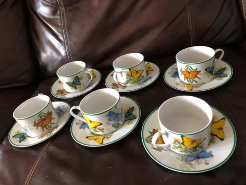 Set (6) Flat Mugs & Saucers National Wildlife Federation AMERICAN BUTTERFLY  
