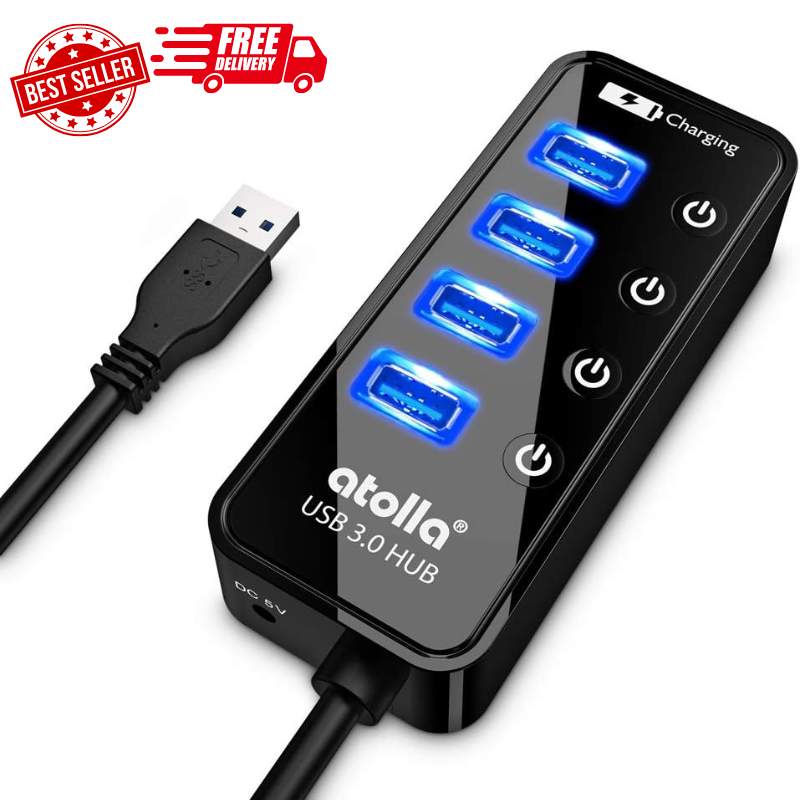 USB 3.0 Hub, atolla 4 Ports Super Speed USB 3 Hub Splitter with On Off Switch