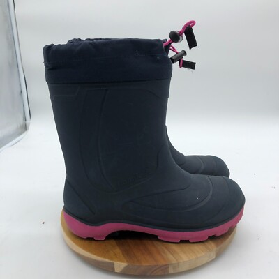 Kamik Snobuster Boots Boys 4 Blue Rubber Mid-Calf Pull On Rain Boots Girl