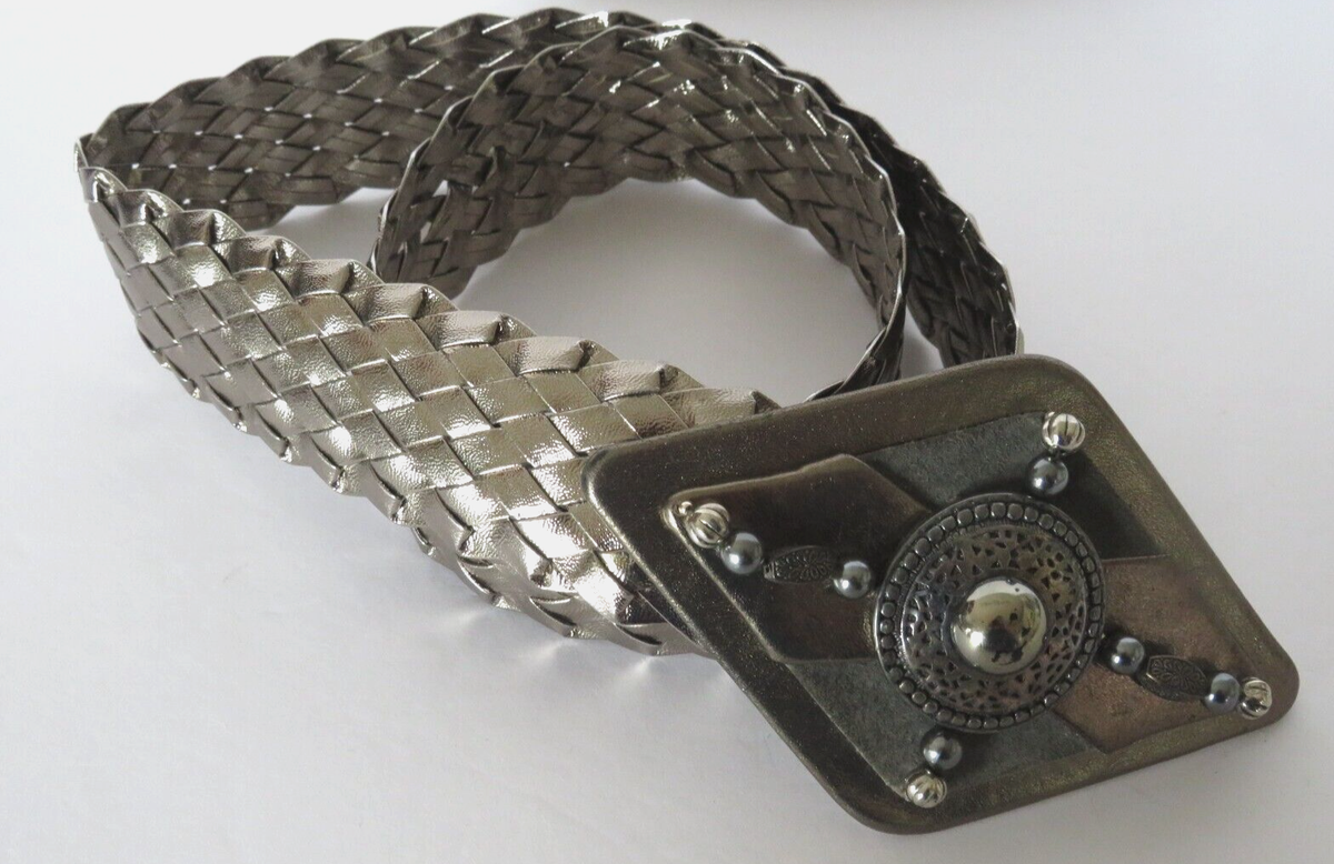 I.B. Diffusion by Linda Waldorf Belt Braided Belt Vintage Woven Leather Belt: Gold Beaded Buckle, Adjustable  main image 3