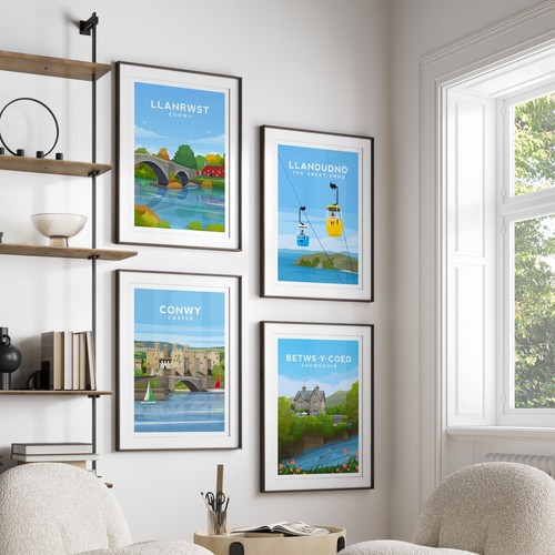 Set of 4 Conwy Wales Prints, Llandudno - Llanrwst - Betws Y Coed Travel Wall Art - Picture 2 of 9
