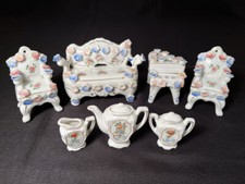 Vintage Occupied Japan Miniature Porcelain Tea Set  Furniture 9pc EUC