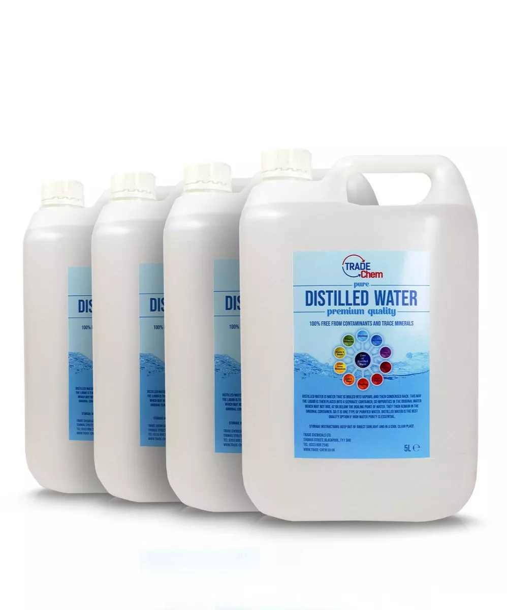 Distilled Water 4 x 5L (20L Total) Purified Water Pure Chem (BLUE