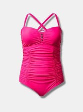 Torrid Slim Wireless Lattice Front One Piece Swimsuit Pink 1 1X 14 16 H90792