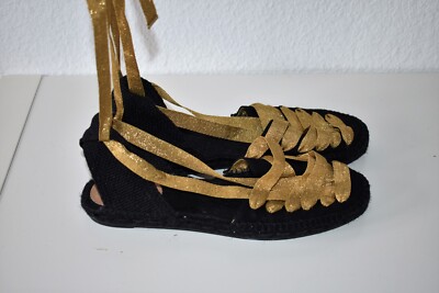 CASTANER   Espadrilles aus Canvas zum Schnüren Schwarz Gold neuwertig Gr. 40