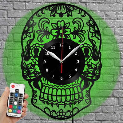 LED Clock skull Vinyl Record Wall Clock Led Light Wall Clock 4059