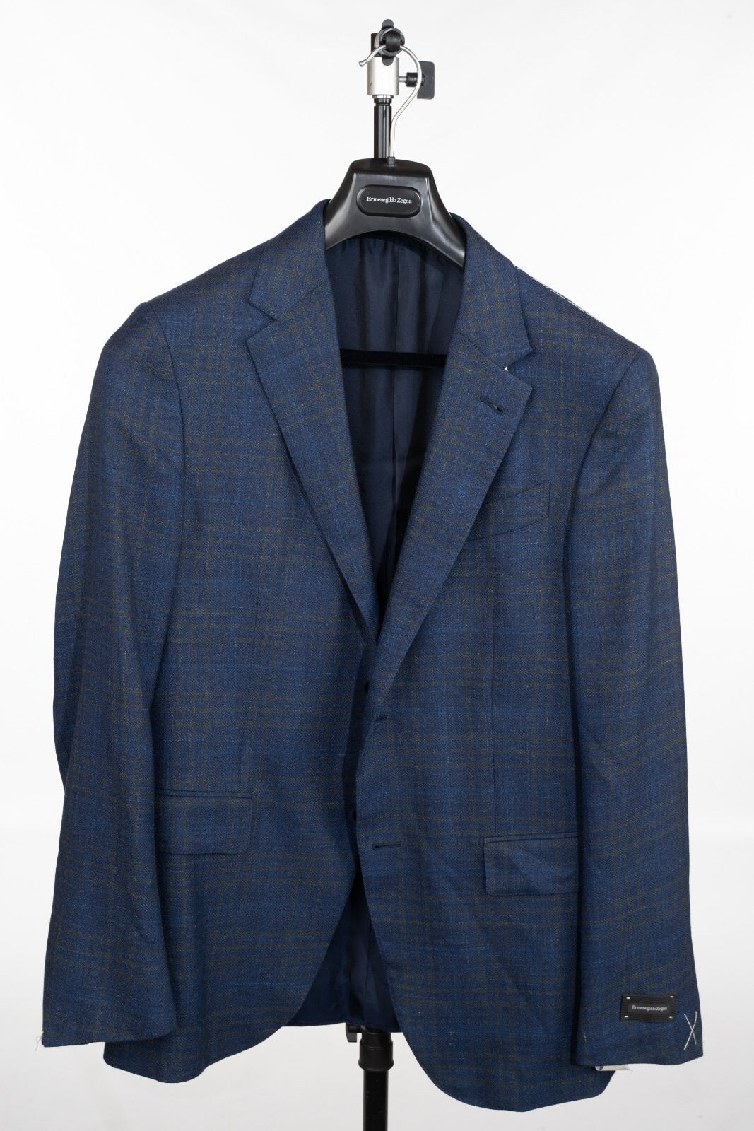 Синее спортивное пальто из кашемира и шелка ERMENEGILDO ZEGNA в клетку Modern Fit 40 Р EU 50 331290₽